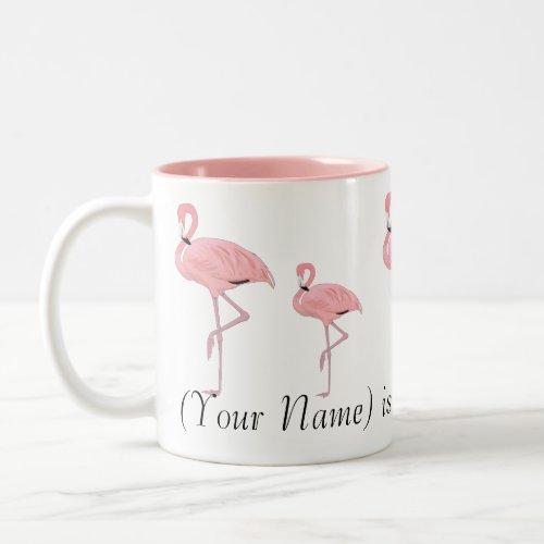 Flock of Pink Flamingos Custom Name Two_Tone Coffee Mug
