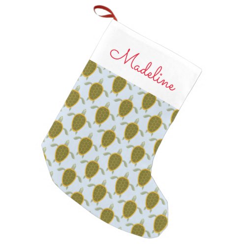 Flock Of Sea Turtles Pattern  Add Your Name Small Christmas Stocking