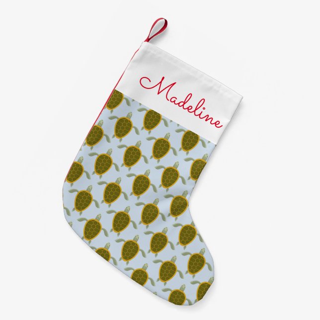 Flock Of Sea Turtles Pattern | Add Your Name Small Christmas Stocking (Front (Hanging))