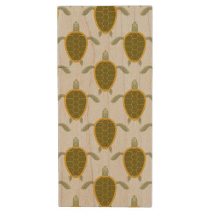 Flock Of Sea Turtles Pattern Wood Flash Drive
