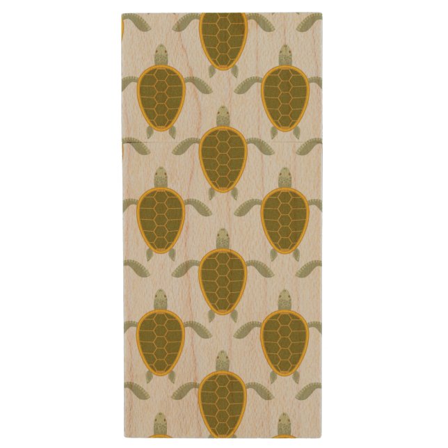 Flock Of Sea Turtles Pattern Wood Flash Drive (Front Vertical)