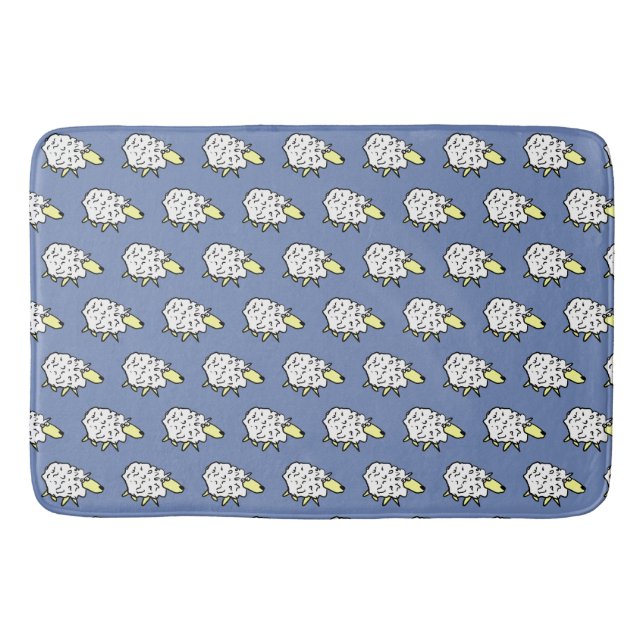 Flock of Sheep Design. Sheep Pattern Bath Mat (Front)