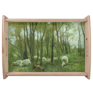 Flock of sheep in a forest, Anton Mauve Serving Tray
