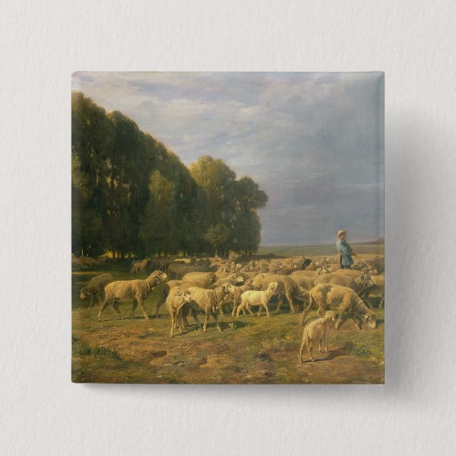 Flock of Sheep in a Landscape Button (Front)