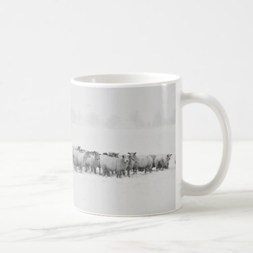 Flock of Sheep on a Snowy Day Panoramic Landscape Coffee Mug