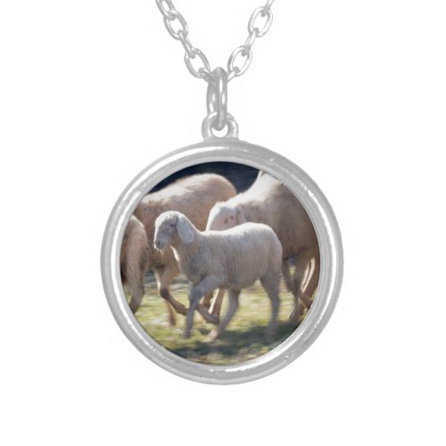 flock of sheep silver plated necklace