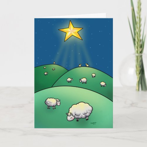 Flock of sheep under Christmas Star Holiday Card