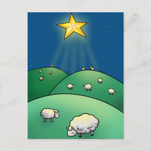 Flock of sheep under Christmas Star Holiday Postcard