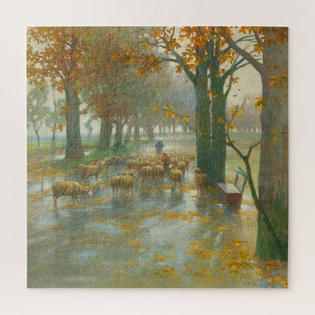 Flock of Sheep with Shepherdess on a Rainy Day Jigsaw Puzzle (Vertical)