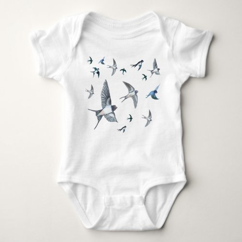  Flock of swallow birds flying Baby Bodysuit