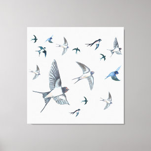 Flock of swallow birds flying Canvas Print