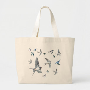Flock of swallow birds flying Large Tote Bag