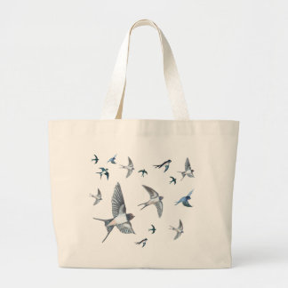  Flock of swallow birds flying Large Tote Bag