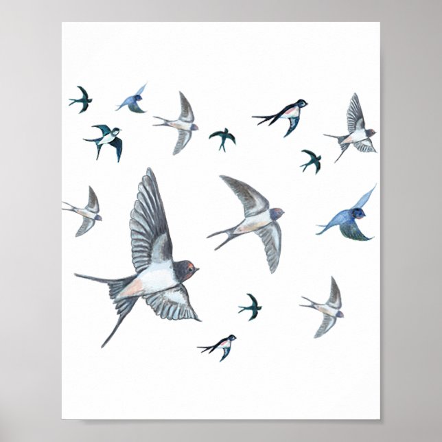  Flock of swallow birds flying Poster (Front)