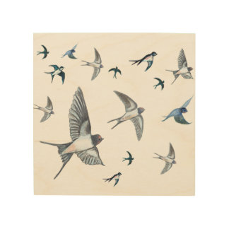  Flock of swallow birds flying Wood Wall Art