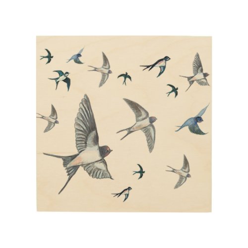  Flock of swallow birds flying Wood Wall Art