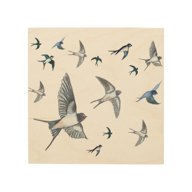  Flock of swallow birds flying Wood Wall Art (Front)