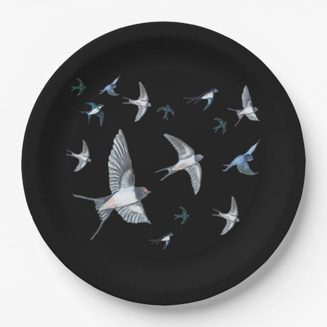 Flock of Swallows in Flight Paper Plates (Front)