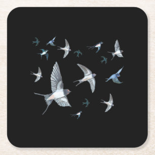Flock of Swallows in Flight Square Paper Coaster
