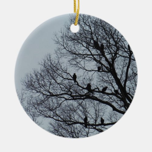 Flock of Vultures in a winter tree Ceramic Ornament