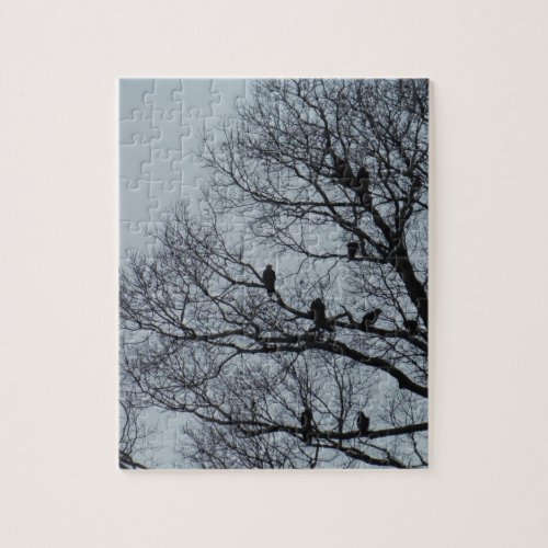 Flock of Vultures in a winter tree Jigsaw Puzzle