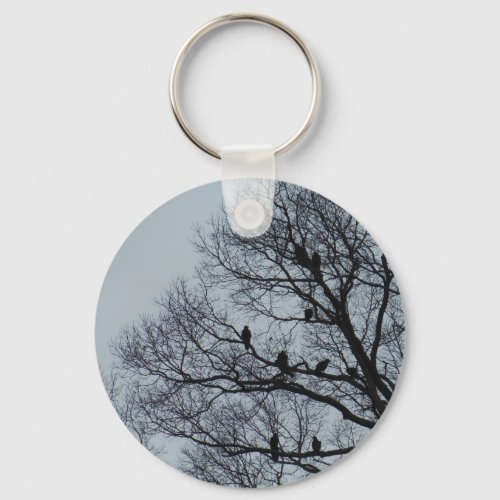 Flock of Vultures in a winter tree Keychain