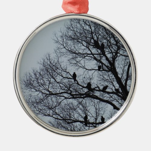 Flock of Vultures in a winter tree Metal Ornament