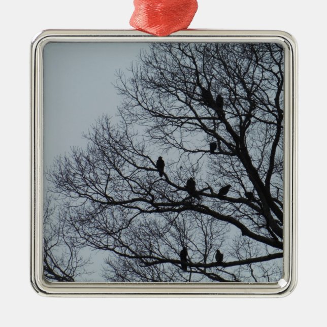Flock of Vultures in a winter tree Metal Ornament (Front)