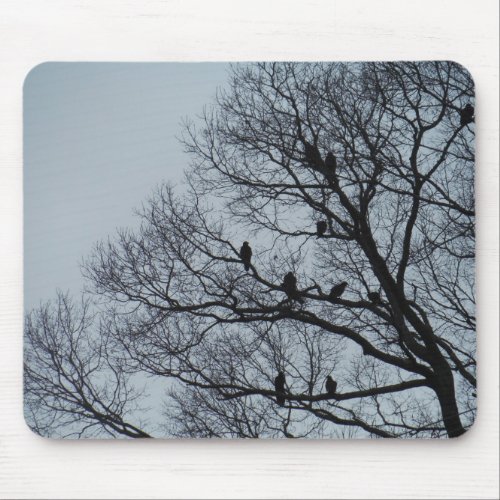 Flock of Vultures in a winter tree Mouse Pad
