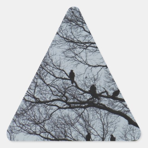 Flock of Vultures in a winter tree Triangle Sticker