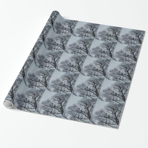 Flock of Vultures in a winter tree Wrapping Paper