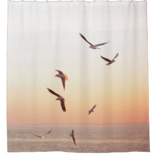 FLOCK OF WHITE-AND-BROWN BIRDS SHOWER CURTAIN