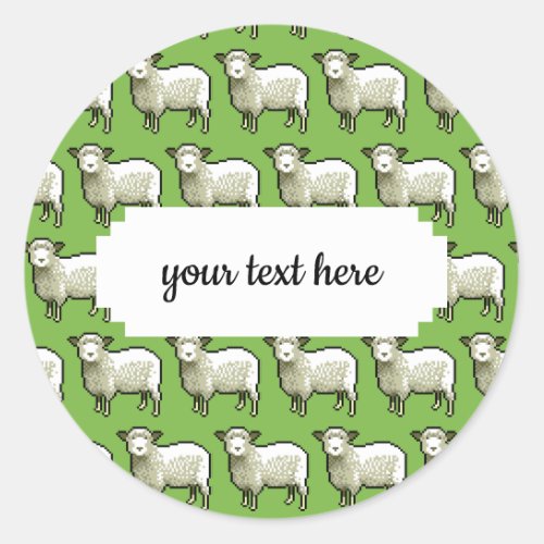 Flock Of Woolly White Sheep Pixel Art Pattern Classic Round Sticker