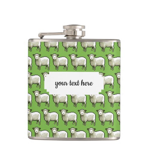 Flock Of Woolly White Sheep Pixel Art Pattern Flask