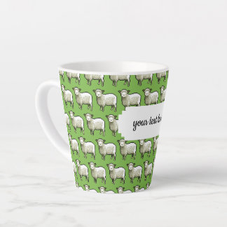 Flock Of Woolly White Sheep Pixel Art Pattern Latte Mug
