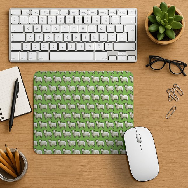 Flock Of Woolly White Sheep Pixel Art Pattern Mouse Pad (Creator Uploaded)