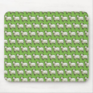 Flock Of Woolly White Sheep Pixel Art Pattern Mouse Pad