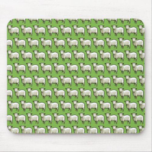 Flock Of Woolly White Sheep Pixel Art Pattern Mouse Pad