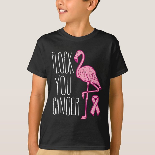 Flock You Breast Cancer Flamingo Pink Ribbon Aware T-Shirt (Front)
