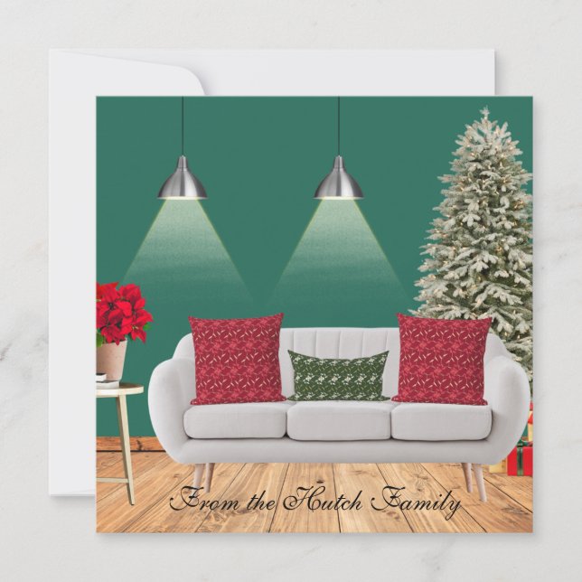 Flocked Tree Christmas Scene Holiday Card (Front)