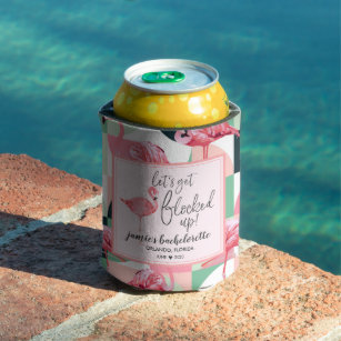 Personalized Tropical Flamingos Slim Can Coolies - Let's Get Flocked Up