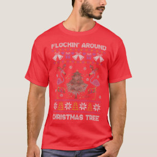 Flockin' Around The Christmas Tree Flamingo Santa T-Shirt