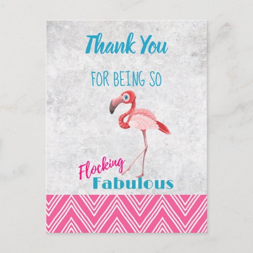 Flocking Fabulous Pink Flamingo Pun Party Thanks Postcard