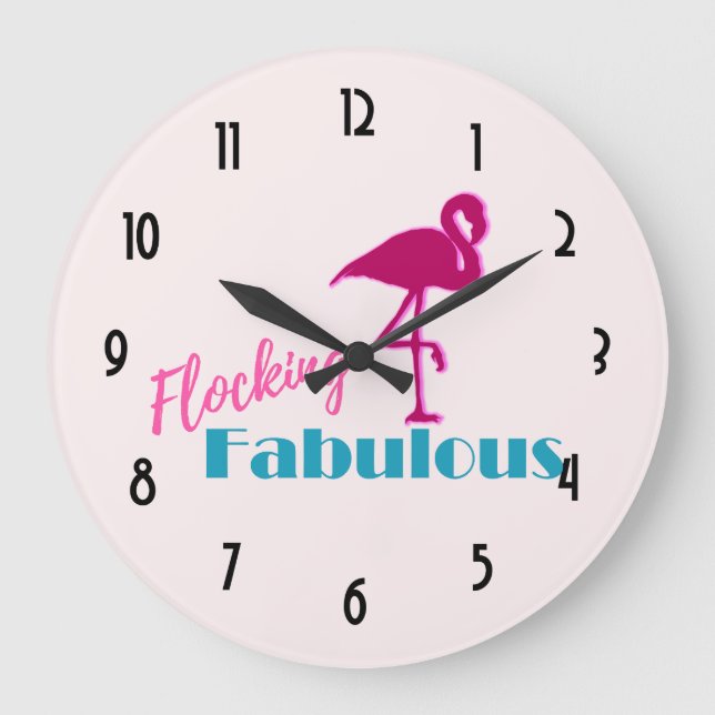 Flocking Fabulous Typography w/ Pink Flamingo Large Clock (Front)