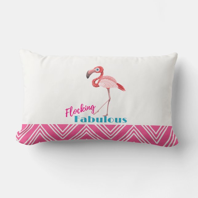 Flocking Fabulous Typography w/ Pink Flamingo Lumbar Pillow (Front)