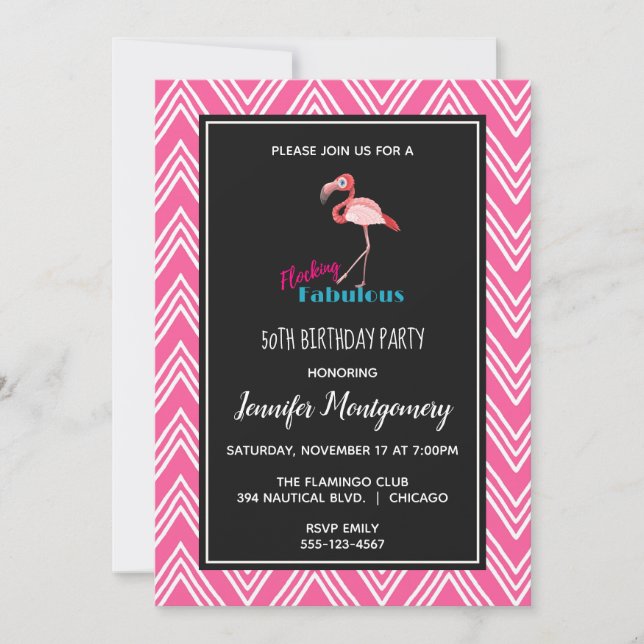 Flocking Fabulous  w/ Pink Flamingo Birthday Invitation (Front)