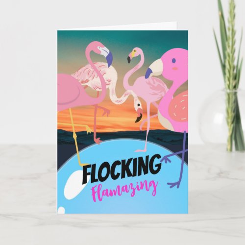 Flocking Flamazing Funny Thank You Flamingos Card