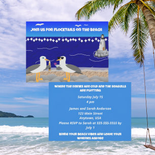 Flocktails on the Beach Casual Funny Seagulls Invitation