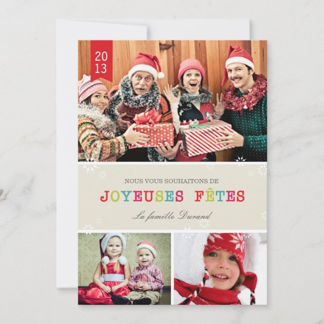 Flocons de Neige Brillants Carte de Noël Holiday Card (Front)