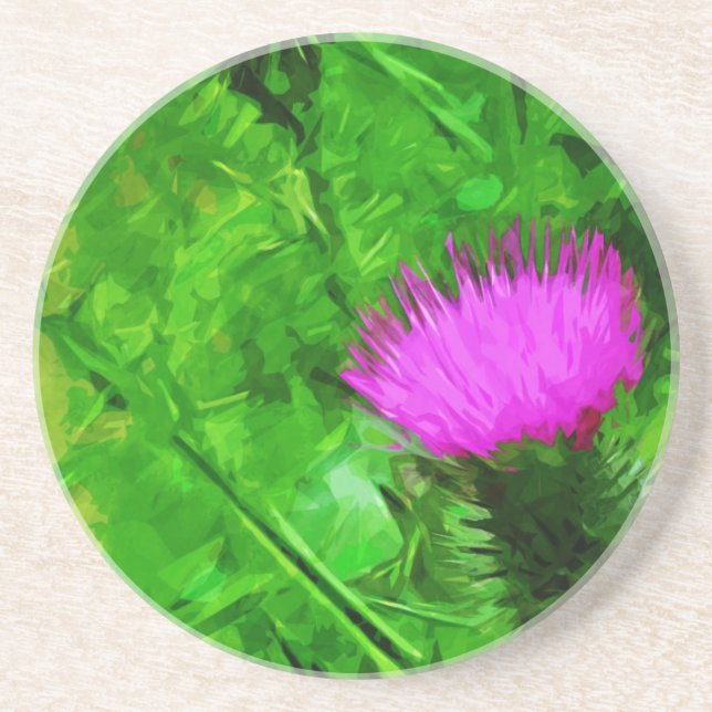 Flodmans Thistle Purple Wildflower Abstract Coaster (Front)